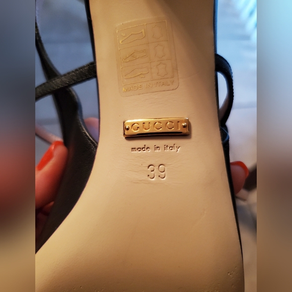 Gucci Zumi Black Leather Horsebit GG Pointed Toe Slingback Kitten heels - Picture 9 of 11